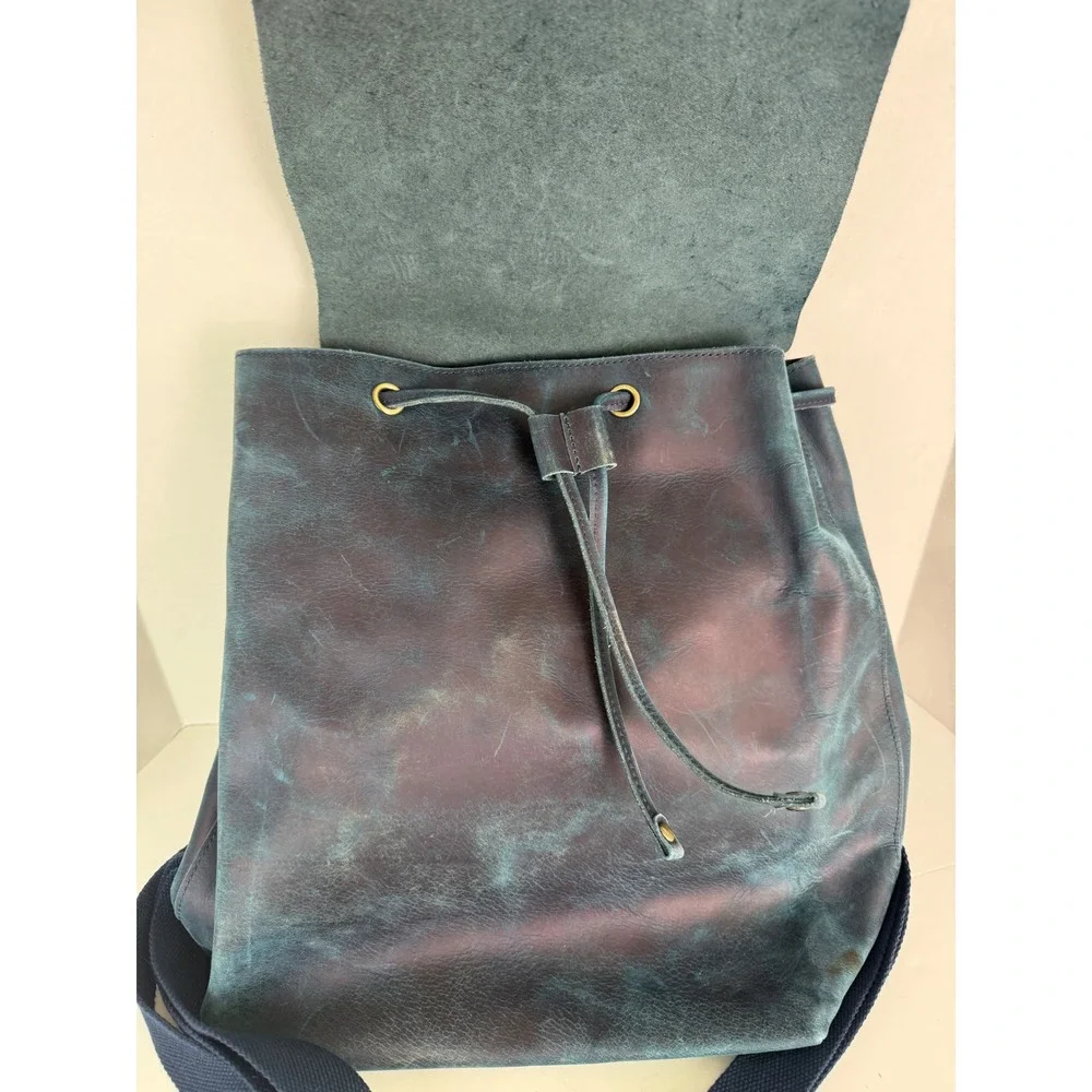 S-Zone Crazy Horse‎ Leather Backpack Dark Blue Travel Bag Purse EUC D10V143C